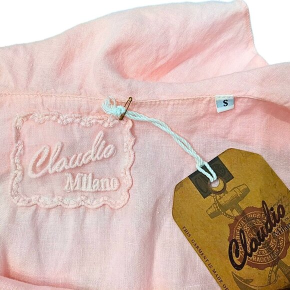 NWT CLAUDIO MILANO Pre-Launch Pink Ruffle Off-Shoulder Linen Jumpsuit #8707 Sz S - Picture 4 of 9